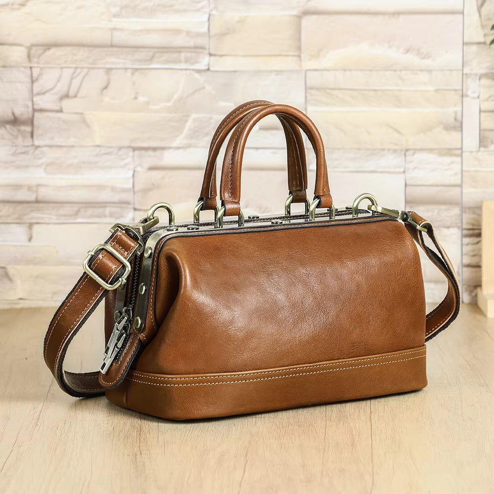Handmade Vintage Full Grain Leather Handbag for Women with Cotton Lining