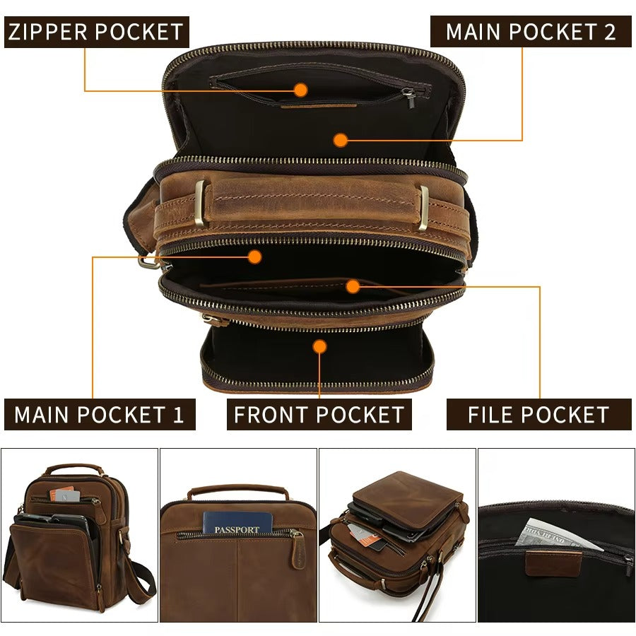 Premium Leather Messenger Bag with Multi-Compartment Design