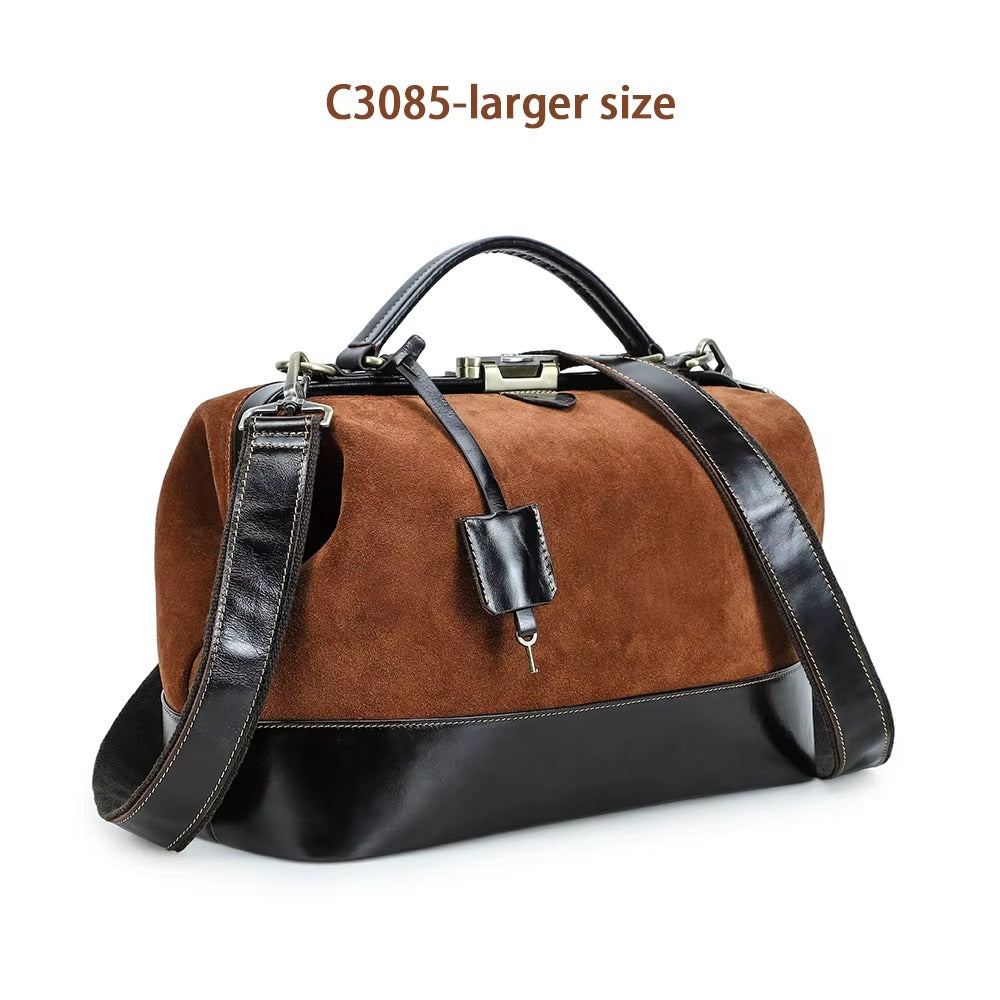 Women's Brown and Black Suede Doctor's Bag — Baldon