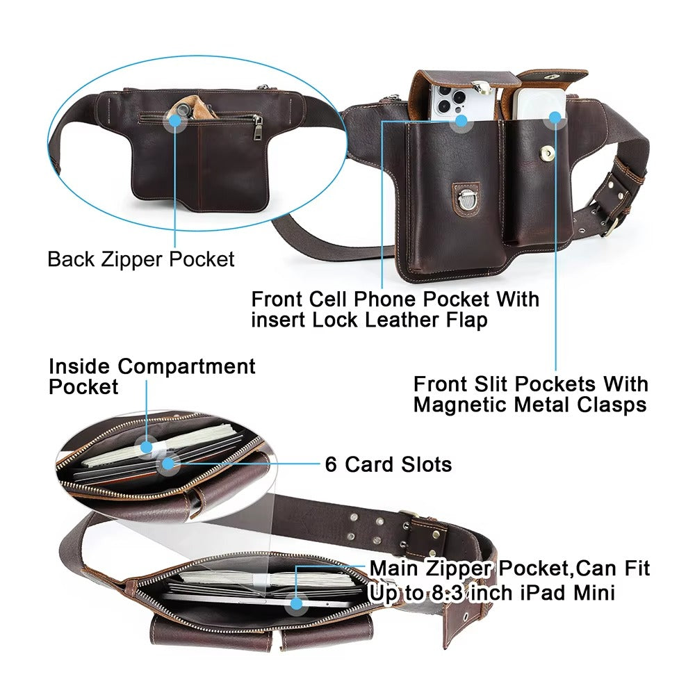 Handmade Punk Style Genuine Leather Men's Waist Belt Bag - Leather Fanny Pack