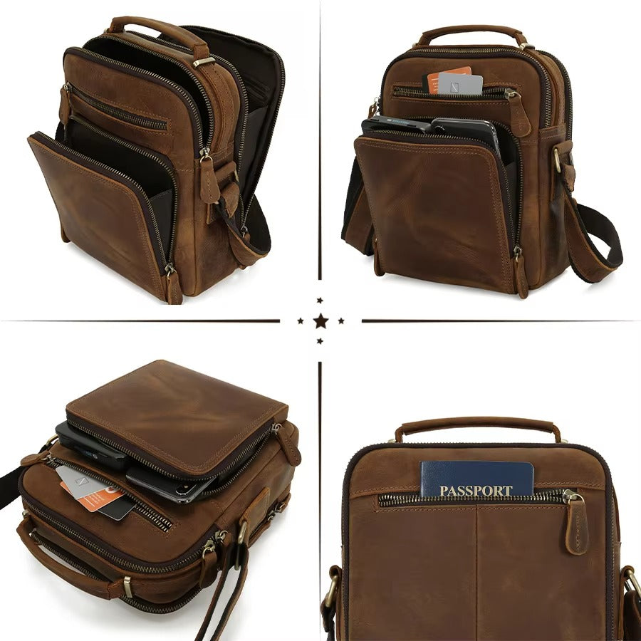 Premium Leather Messenger Bag with Multi-Compartment Design