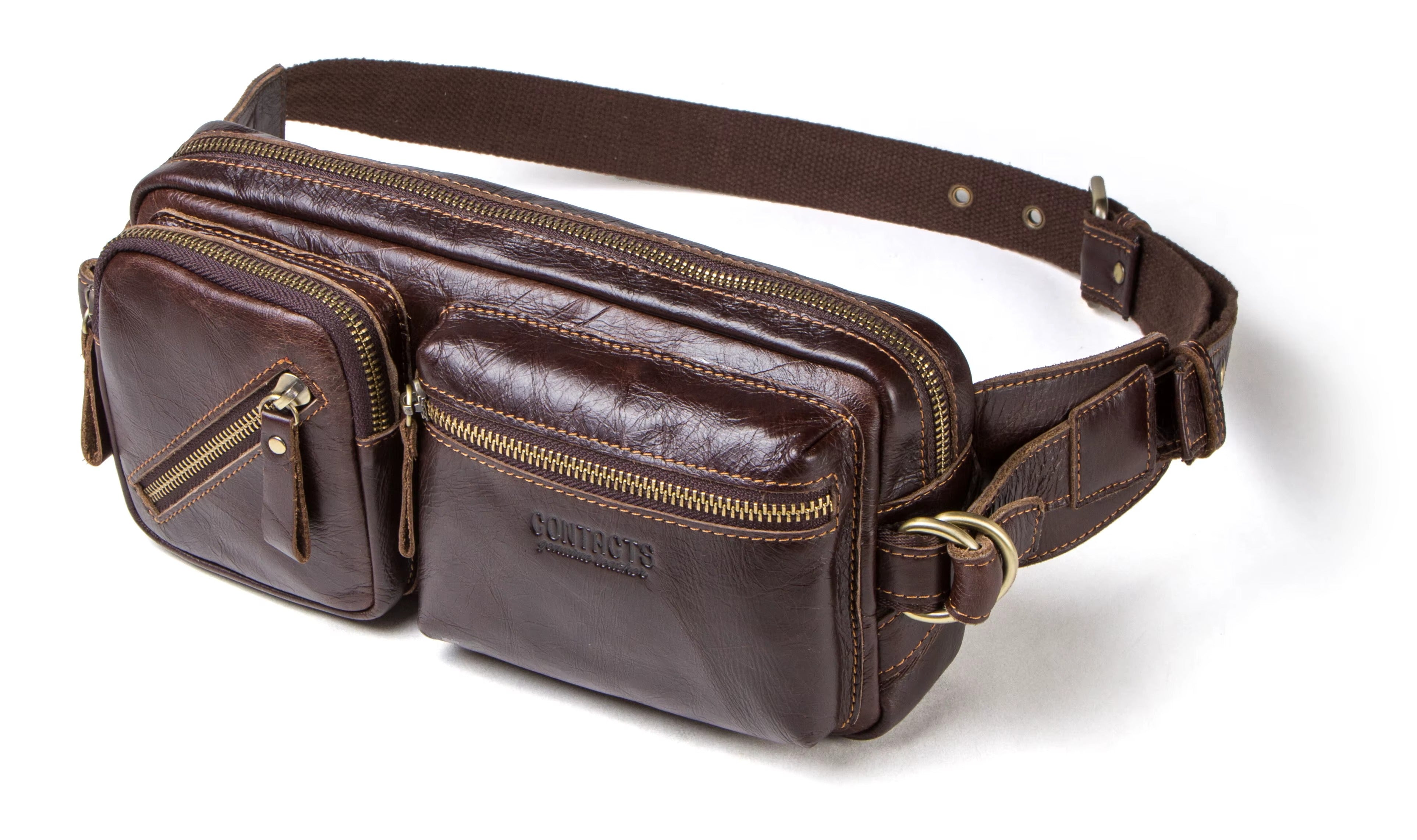 Handmade Genuine Leather Fanny Pack for Men, Multi-Zipper Crossbody Chest & Waist Bag
