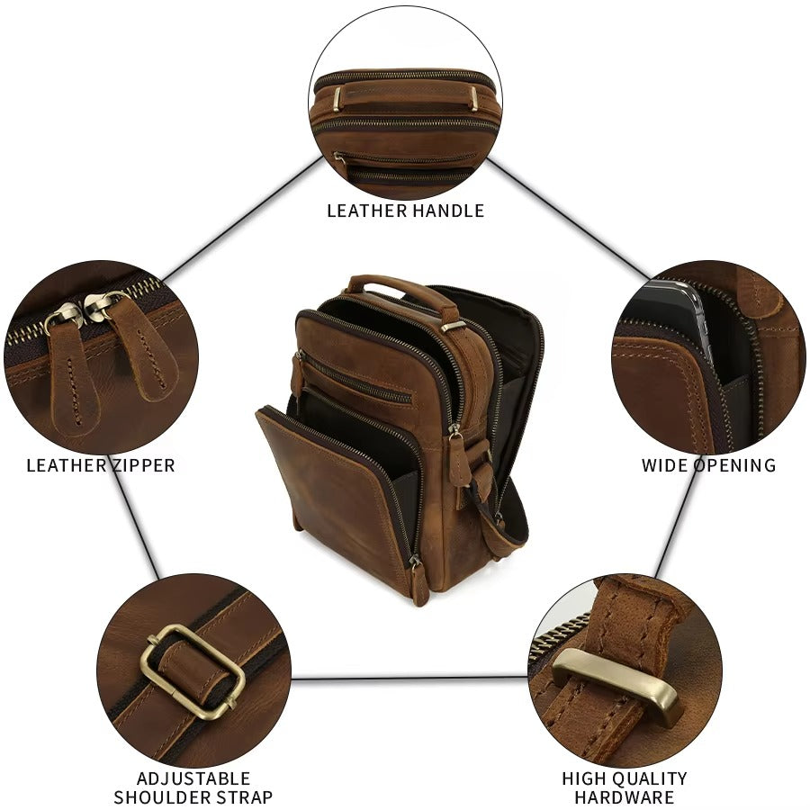 Premium Leather Messenger Bag with Multi-Compartment Design