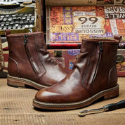 Men's Genuine Leather Ankle Boots, Premium Brown Boots for Versatile Wear