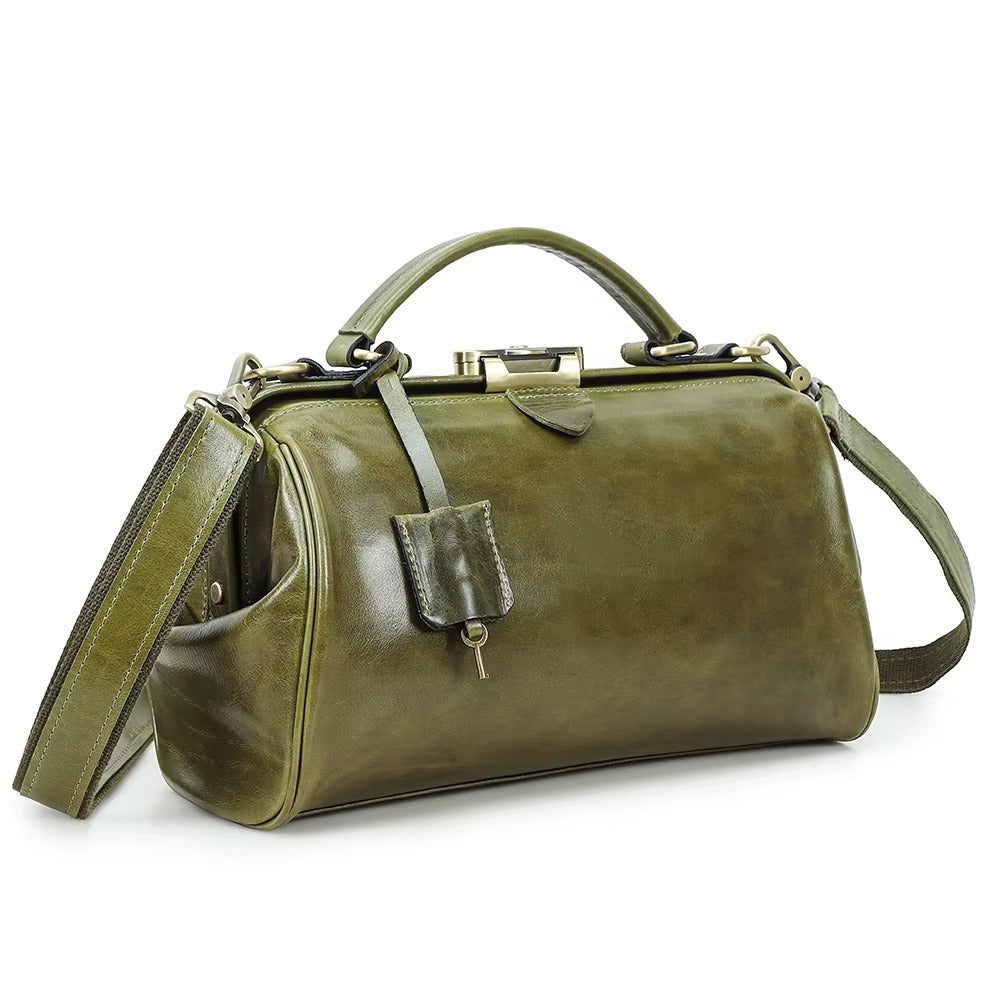 Women's Vintage Brown Lockable Zipper Leather Doctor Bag | Classic