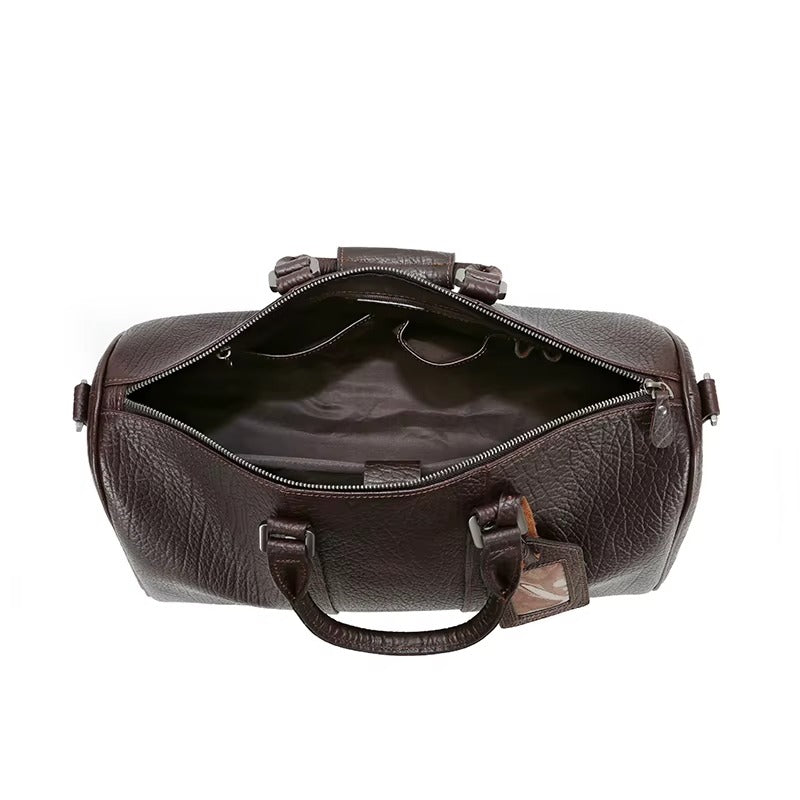 Men's Dark Brown Pebbled Leather Duffel Bag — Benington