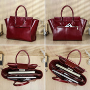 Handmade Full Grain Leather Work Handbag for Women, Vintage Multi-Compartment Laptop Bag