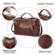 Full Grain Leather Work Handbag for Women with Lockable Frame