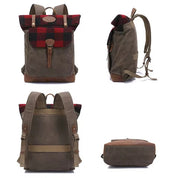 Waxed Canvas College Daypack & Business Backpack With Bufallo Plaid Design