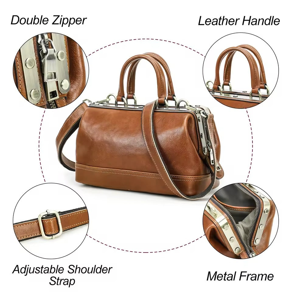 Handmade Vintage Full Grain Leather Handbag for Women with Cotton Lining