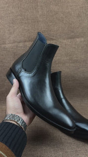 Handcrafted Men's Black Chelsea Leather Boots