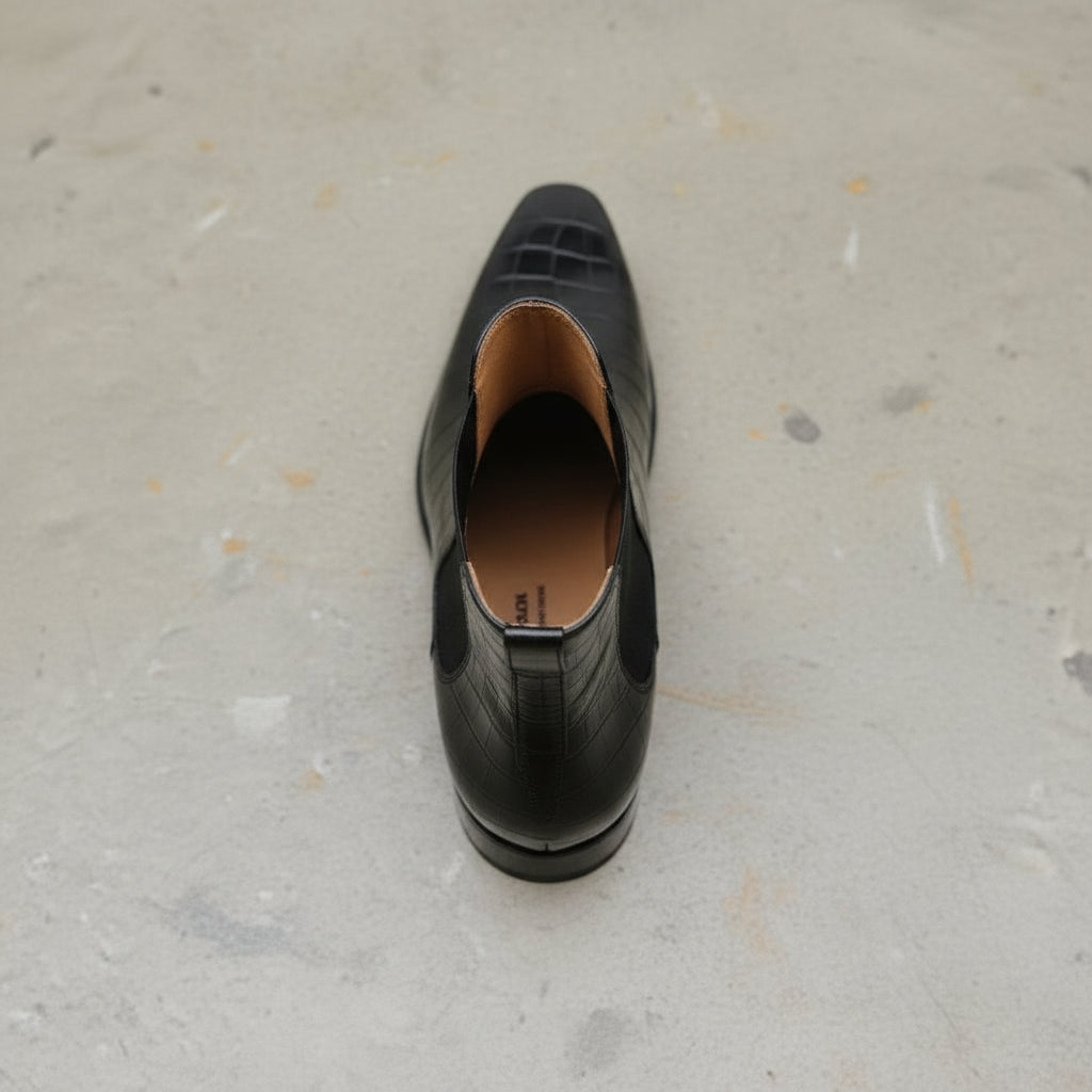 Men's Handmade Black Crocodile Print Chelsea Boots