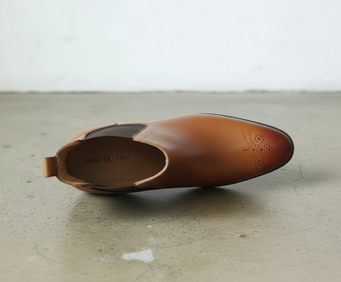 Handmade Men's Brown Leather Chelsea Boots