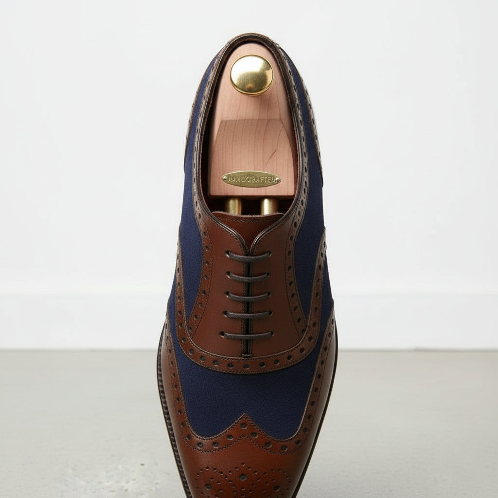 Handmade Men Two Tone Wingtip Brogue Formal Shoes ; Men Brogue Business Shoes