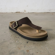 Men's Dark Brown Suede T-Strap Sandals — Eastmere