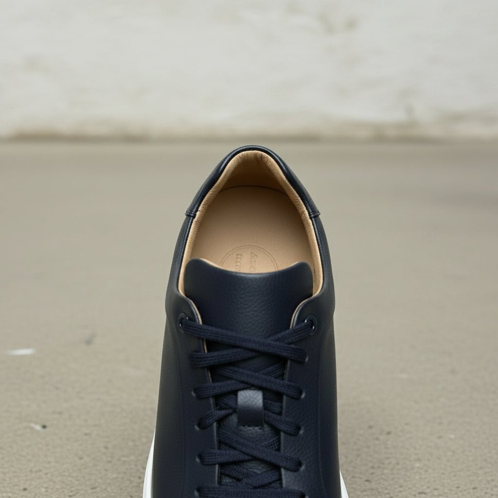 Men's Navy Blue Lace-Up Leather Sneakers