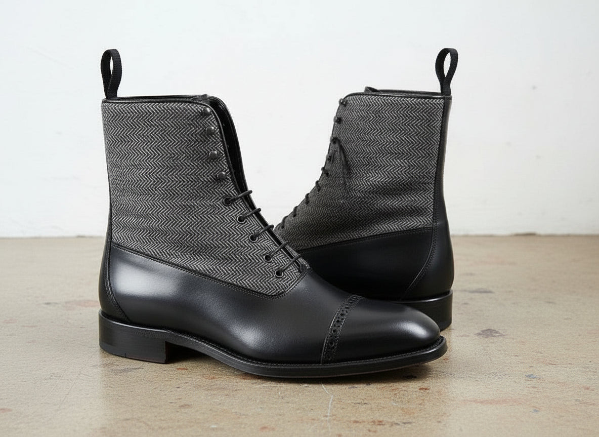 Men's Handmade Two Tone Cap Toe Ankle Lace Up Boots