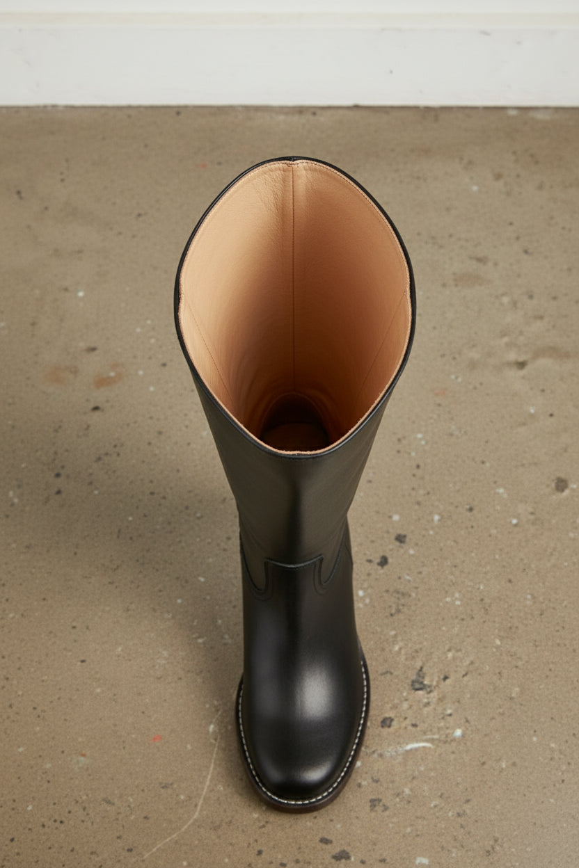 interior-view - Women's Handmade Black Classic Riding Leather Boots