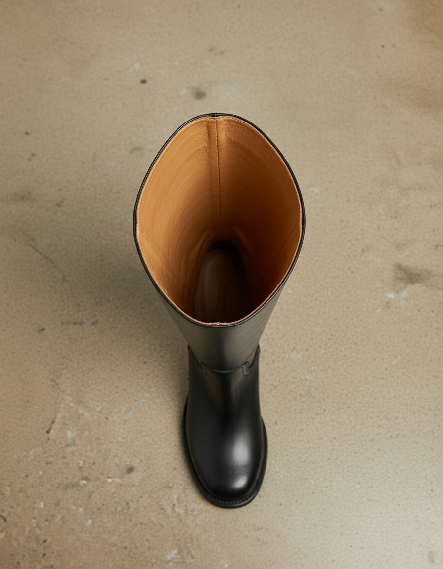 interior-view - Women's Handmade Black Knee-High Riding Leather Boots