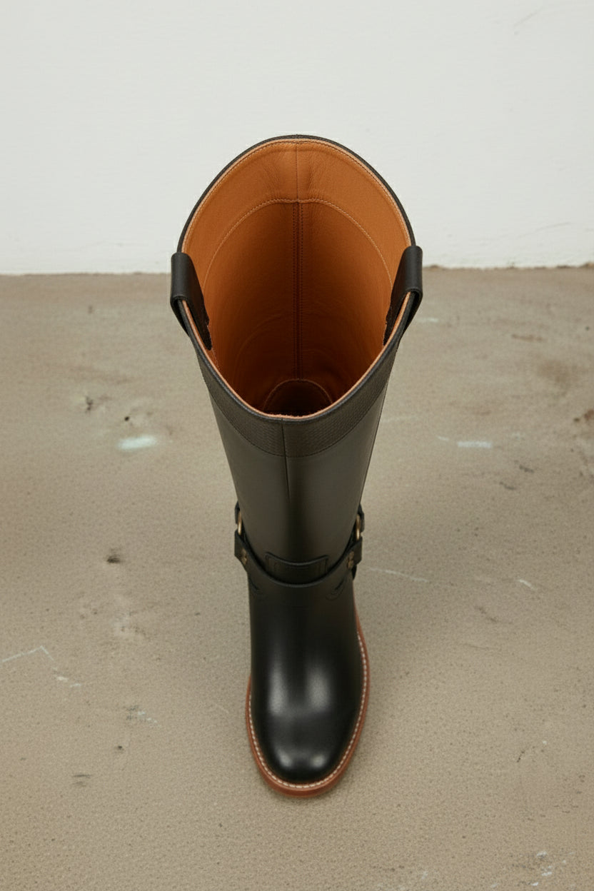 interior-view - Women's Handmade Black Leather Classic Riding Boots