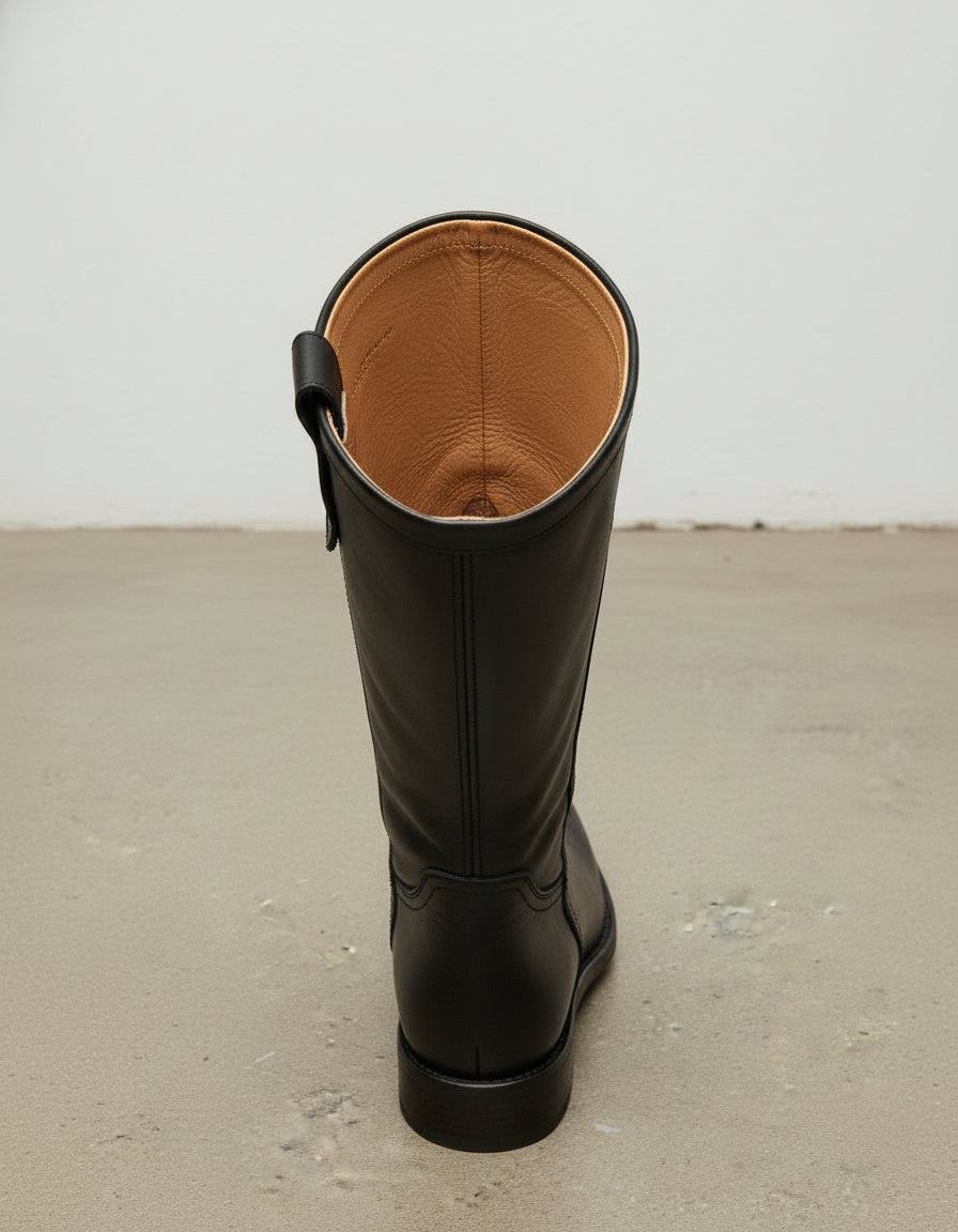 interior-view - Women's Handmade Black Leather Flat Western Boots