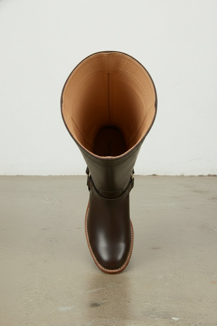 interior-view - Women's Handmade Chocolate Knee-High Riding Leather Boots