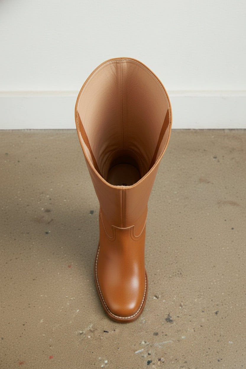 interior-view - Women's Handmade Cognac Brown Full Grain Leather Classic Riding Boots