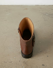 interior-view - Women's Handmade Cognac Brown Leather Ankle Boots, The Artisan Moto / Harness Boot