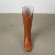 interior-view - Women's Handmade Cognac Brown Leather Knee-High Riding Boots