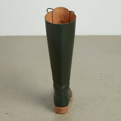 interior-view - Women's Handmade Dark Green Knee-High Lace-Up Boots, Leather Laced Boot