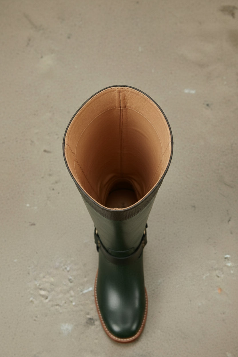 interior-view - Women's Handmade Dark Green Leather Classic Riding Boots