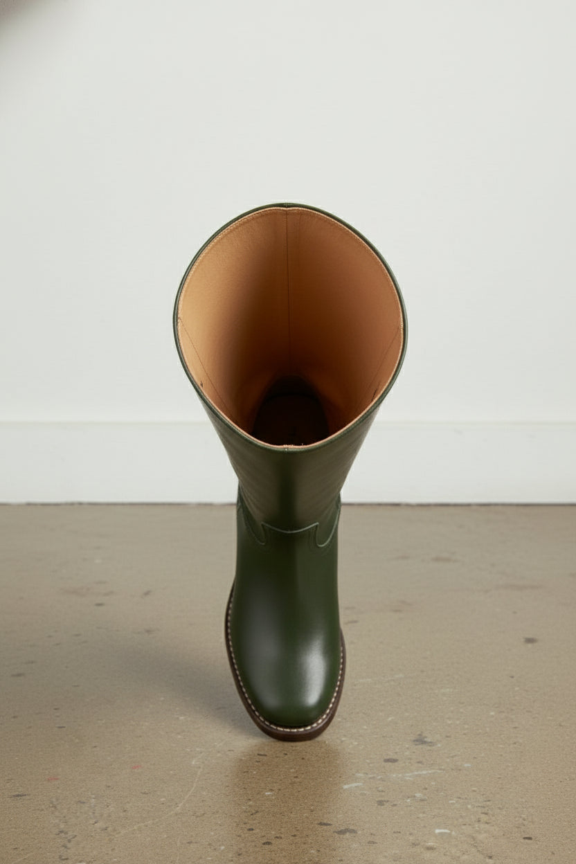 interior-view - Women's Handmade Dark Green Leather Classic Riding Boots