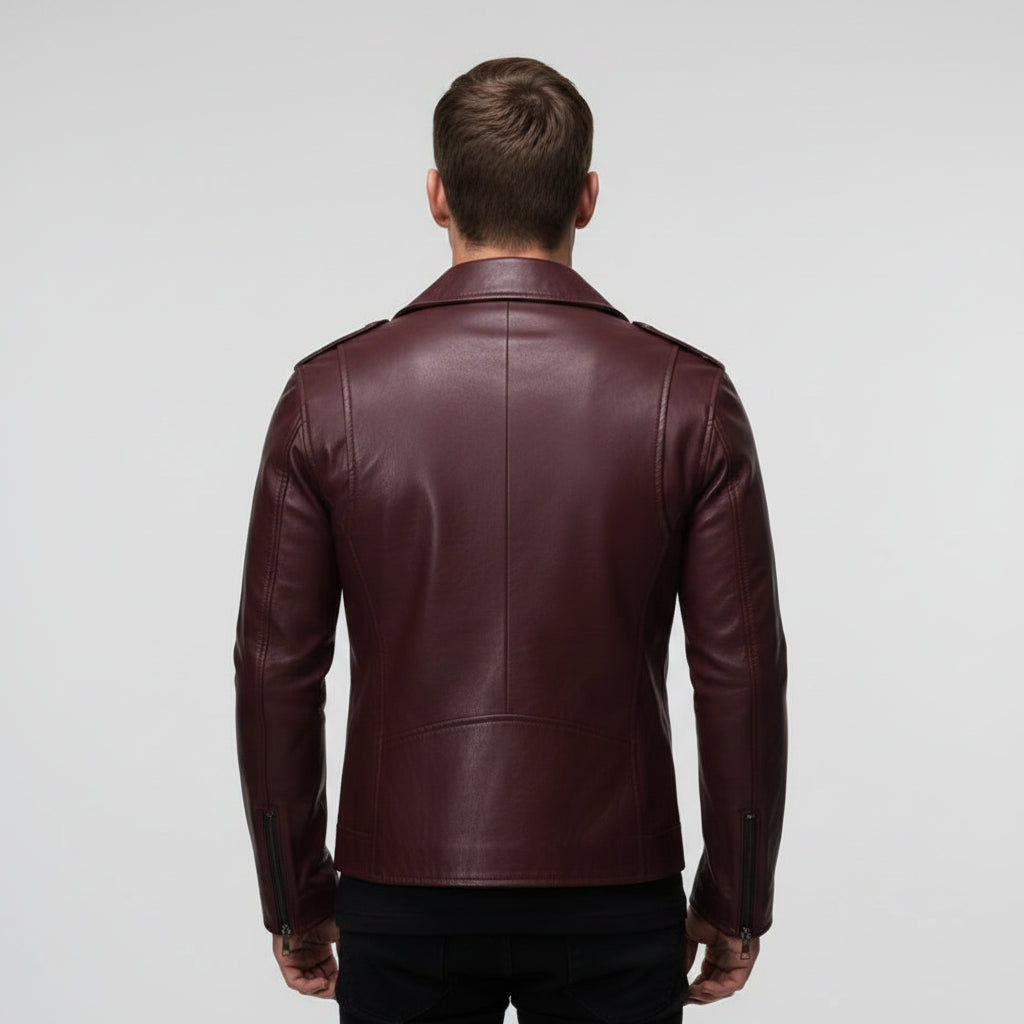 Handmade Mens Maroon Biker Leather Jacket Jacket, Maroon Leather Jacket for Men