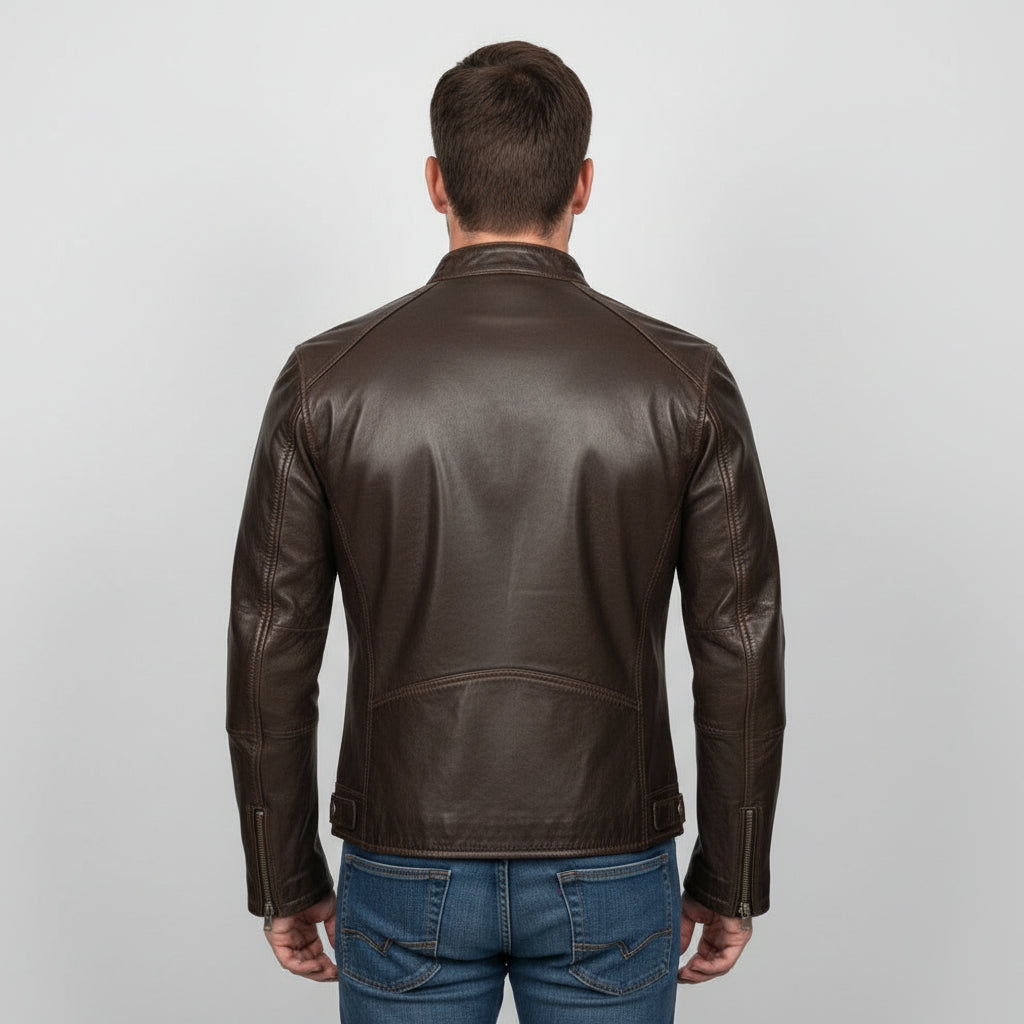 Handmade Vintage Men Brown Leather Racers Cafe Biker Jackets