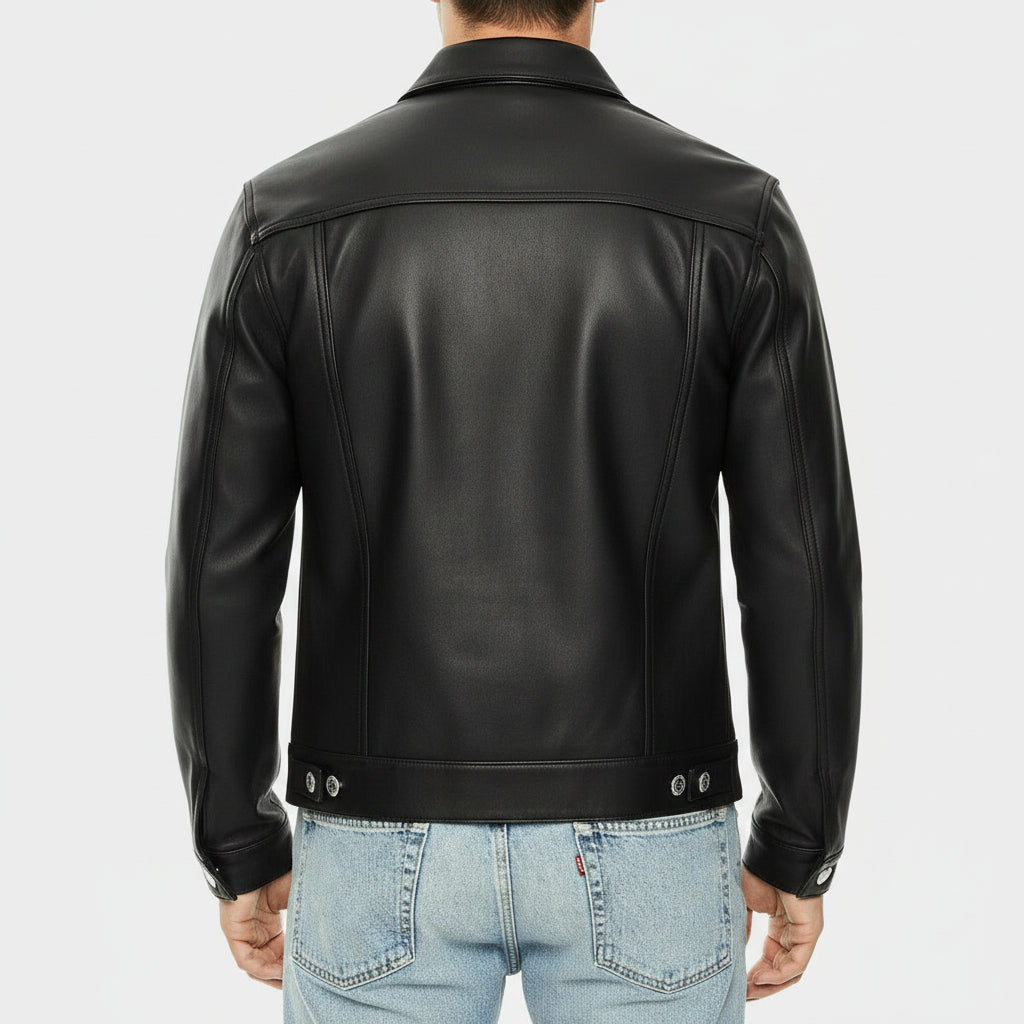 Handmade New Men Black Leather Biker Jackets, Real Leather Button Closure Jackets