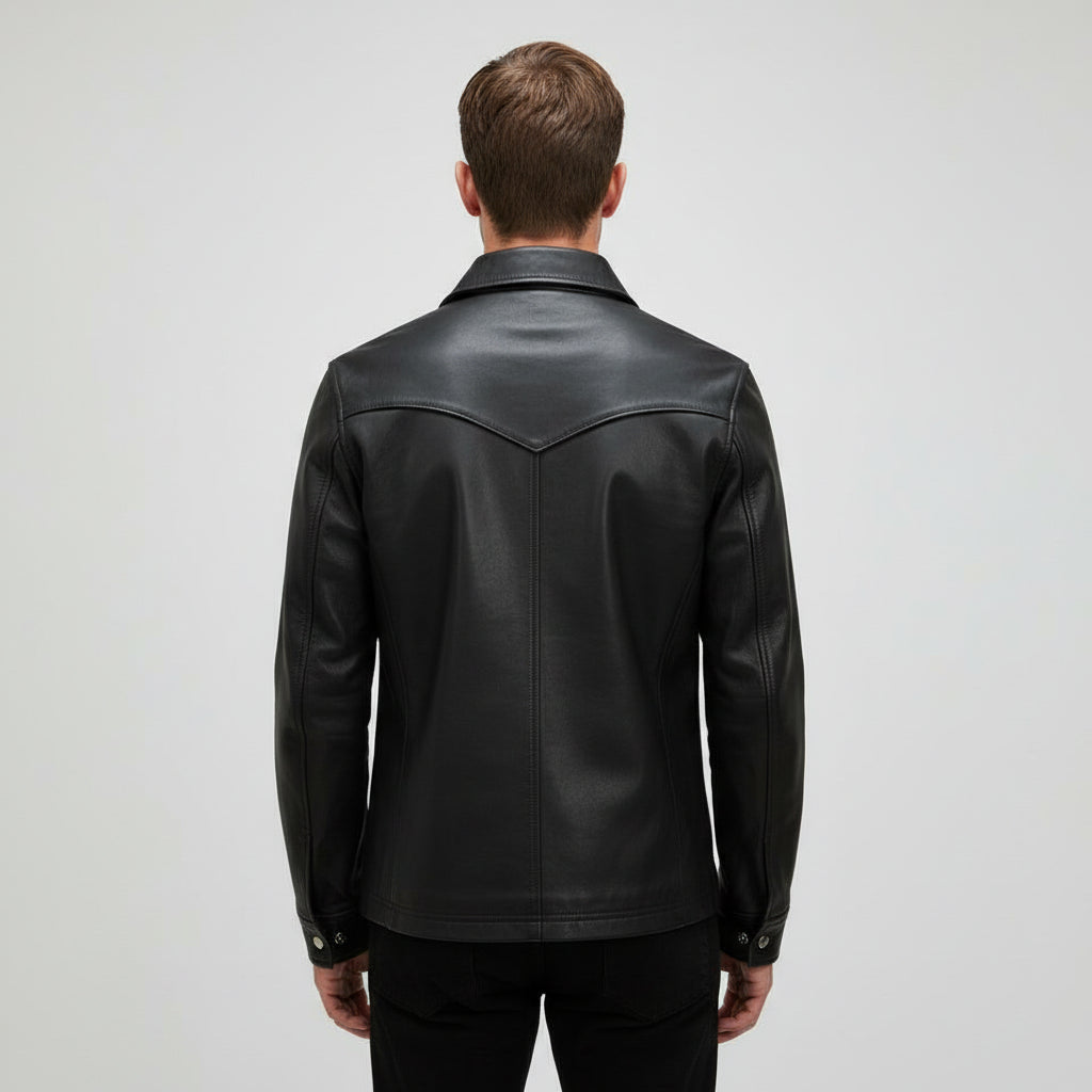 Handmade Men Black Leather Slim Fit Jacket with Cargo Pockets, Men Fashion Jackets