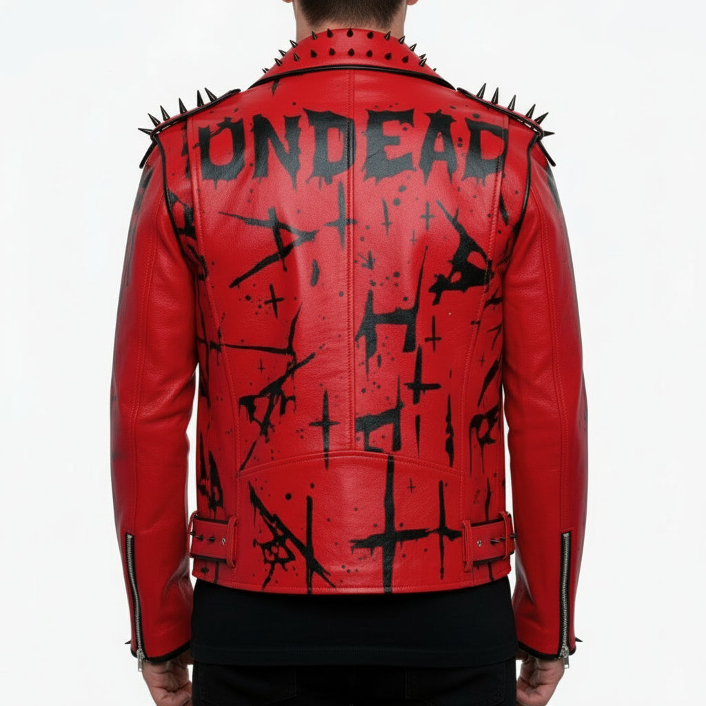 Handmade Red Sinner Leather Jacket, Men Punk Style Fashion Jacket