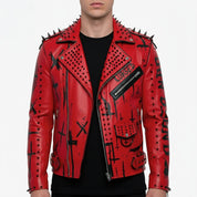 Handmade Red Sinner Leather Jacket, Men Punk Style Fashion Jacket