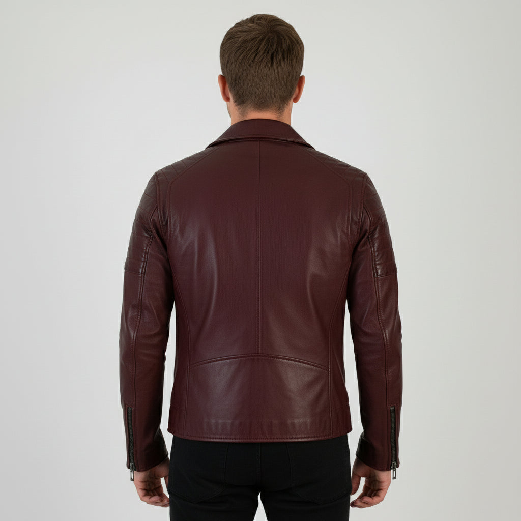 Men's Handmade Aged Genuine Leather Jacket Slim Fit Zip Closure Vintage Style