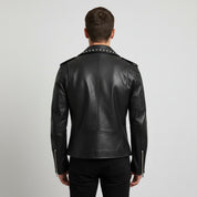 Handmade Fashion Leather Silver Studded Real Soft Leather Biker Style Jacket for Men