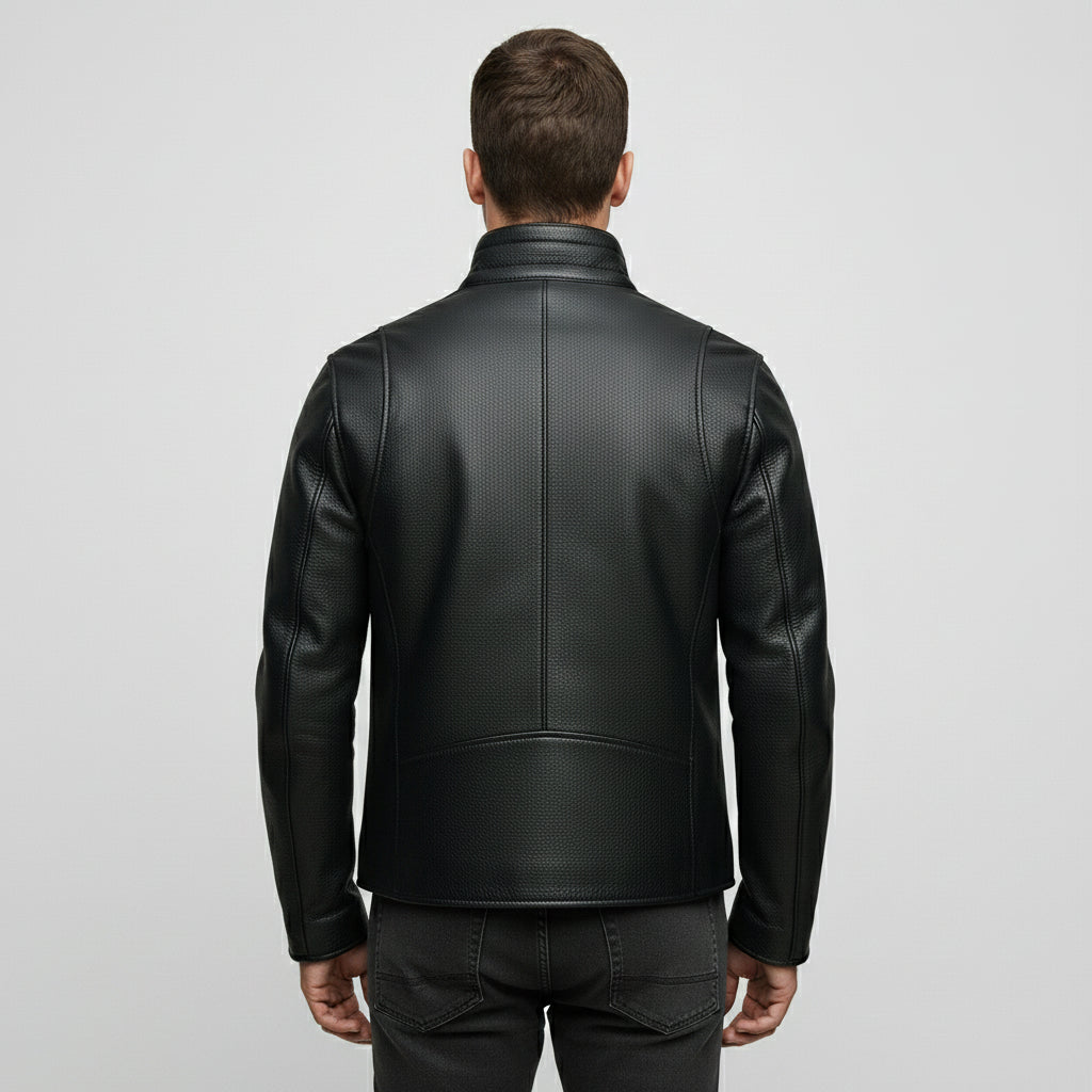 Men's Handmade Black Cowhide Leather Motorcycle Jacket
