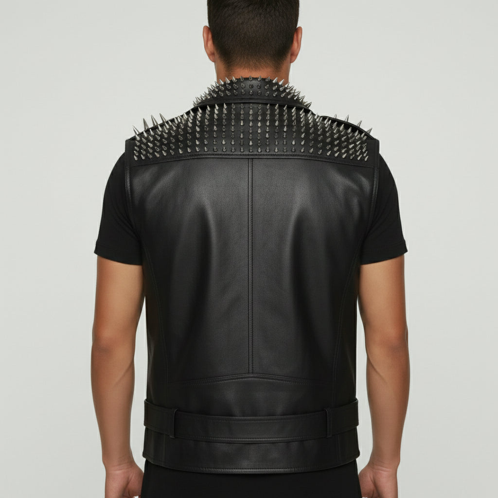 Handmade Men's Leather Vest  Jacket with Studs, Motorcycle vest for men