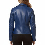 Handmade Women Blue Biker Leather Jacket, Women Leather Jacket, Motorcycle Jacket