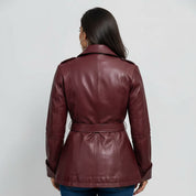 Women's Gothic Ox Blood Dyed Leather Jacket, Women's Stylish Leather Trench Coat