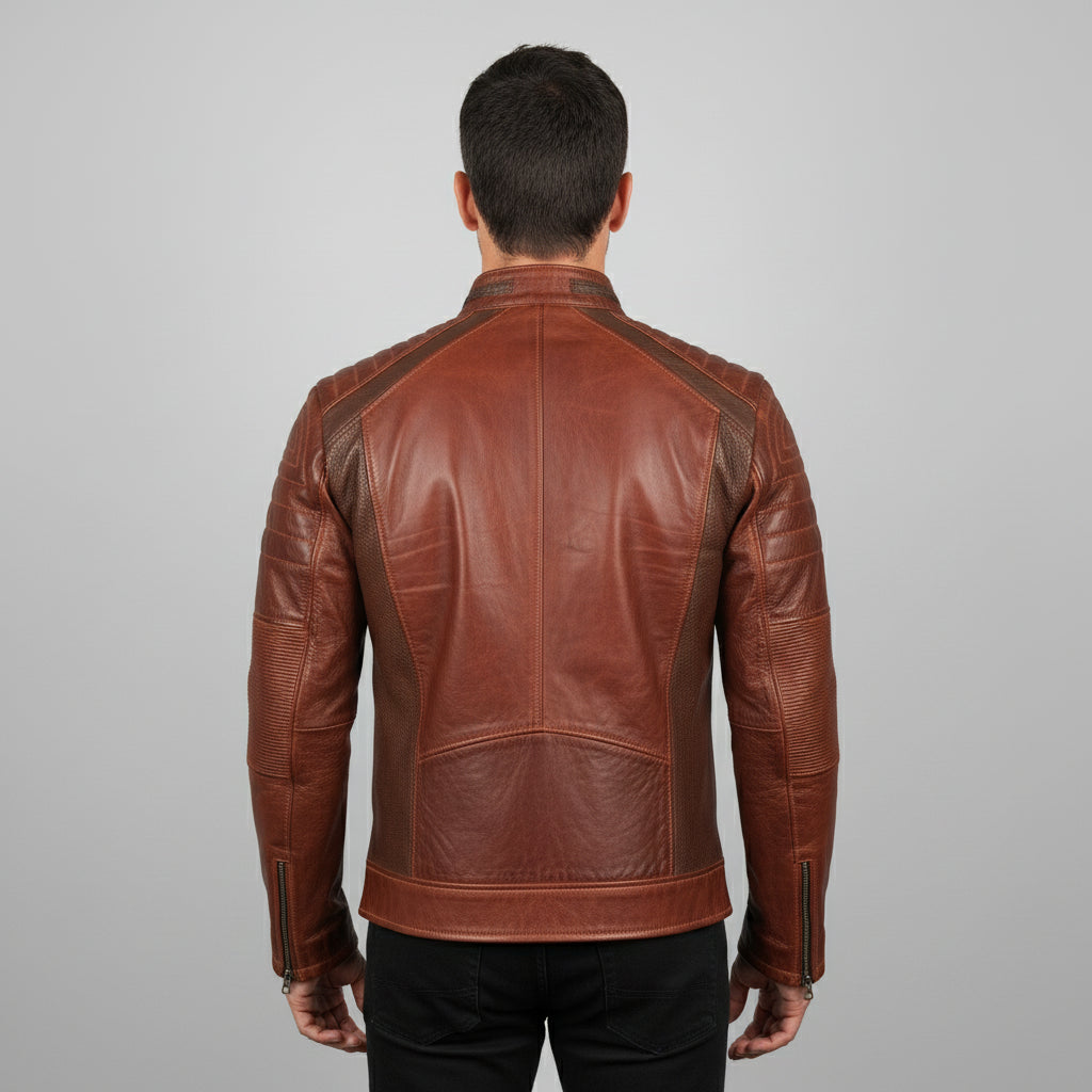 Men's Brown Distressed Leather Cafe Racer Jacket
