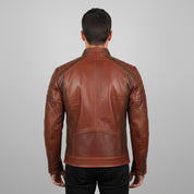 Men's Brown Distressed Leather Cafe Racer Jacket