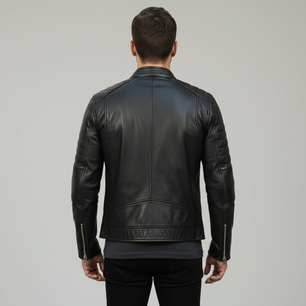 Handmade Men Black Brando Leather Jacket, Black Biker Jacket, Motorcycle Jacket Mens