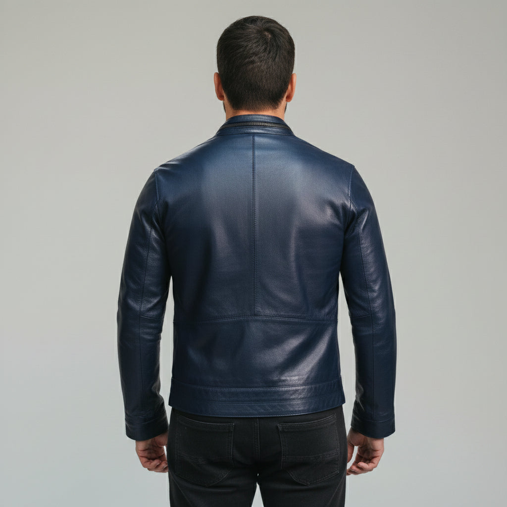 Handmade Men Navy Blue Biker Leather Jacket, Blue Motorcycle Jacket, Jacket for Men
