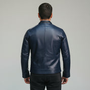 Handmade Men Navy Blue Biker Leather Jacket, Blue Motorcycle Jacket, Jacket for Men