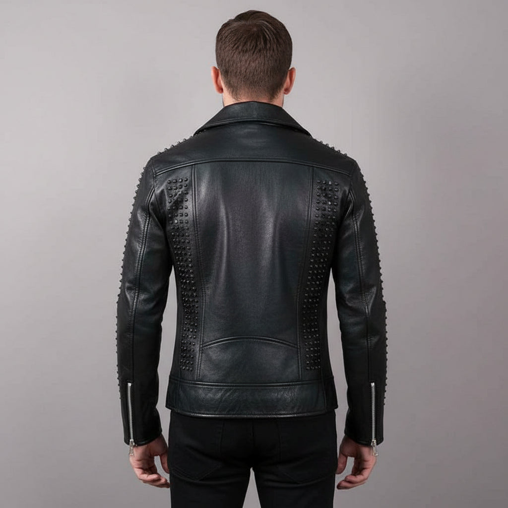 Punk Handmade Men's Studded Leather Jacket,rock Style Leather Jacket
